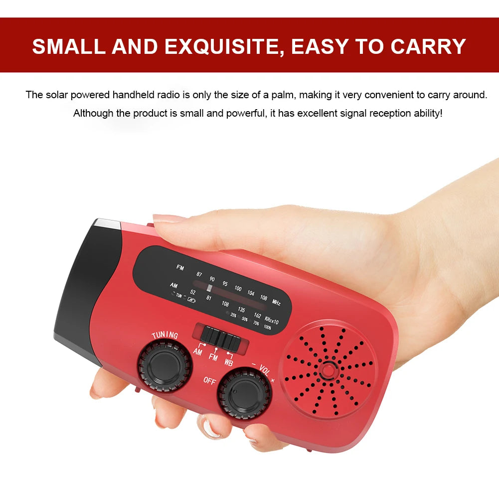 Portable Phone Charger with LED Lights Solar Hand Crank Radio USB Charged & Solar Power Multifunctional for Camping Emergency