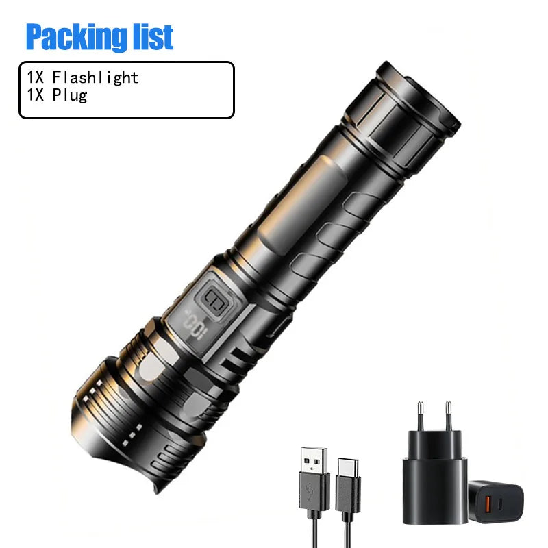 Powerful Led Flashlight Super Bright Tactical Torch Light Emergency Spotlights Telescopic Zoom Lantern Built-in Batte 18650ry