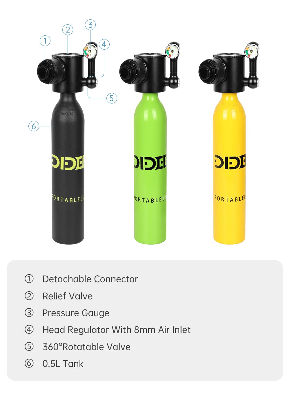 DIDEEP 0.5Liter Mini Scuba Diving Tank Set,Up to 5-10 Mins Underwater Diving Cylinder,Portable Lungs Gear with HD Full Face Mask