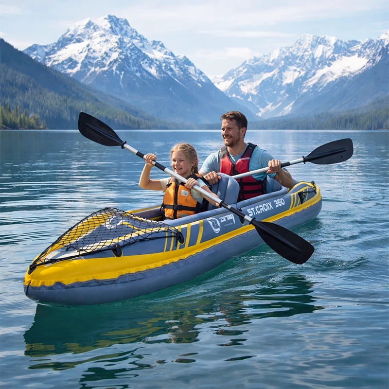RAMYPOKET Inflatable Kayak  For 2 persons,Inflatable Boat With Robust PVC Outer Shel,350×78×52cm，Includes 2 Aluminum Paddles