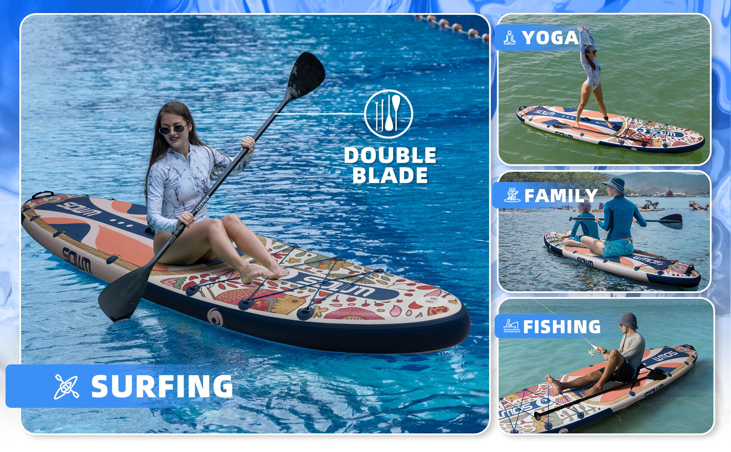 SOWM SUB Waterproof Inflatable Paddle Board 11''x34''x6''Adult Standing Style Aquatic  Yoga Fishing With Accessories SUP сапборд