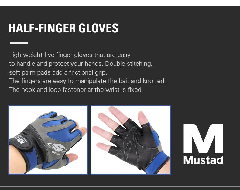 Mustad Fishing Gloves Men Lightweight Half-finger Sun Protection Double Sided Breathable Anti-slip Outdoor Pesca Fishing Gloves