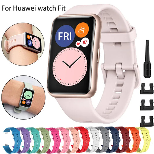 Banda de silicone para huawei relógio ajuste cinta acessórios smartwatch substituição pulseira de pulso correa huawei relógio ajuste 1 presente cinta