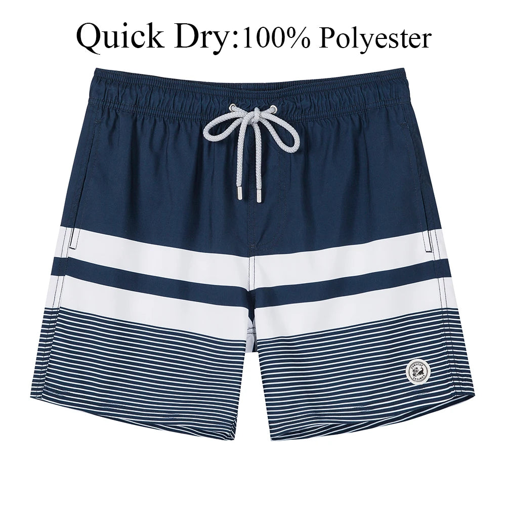 SURFCUZ Mens Swim Shorts Striped Quick Dry Beach Board Shorts with Mesh Lining Summer Male Swimwear Swimming Trunks for Men