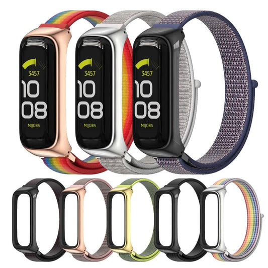 Pulseira de nylon para samsung galaxy fit 2 banda com moldura de liga de zinco relógio de pulso para samsung galaxy fit2 sm r220 pulseira de substituição