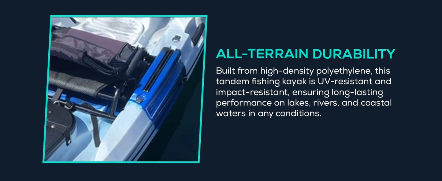 Reel Yaks Tandem Fishing Angler Kayak 12.5ft Sit On Top Boat for 2 3 Persons 550 lbs Capacity Stable W Hull Family Adventure