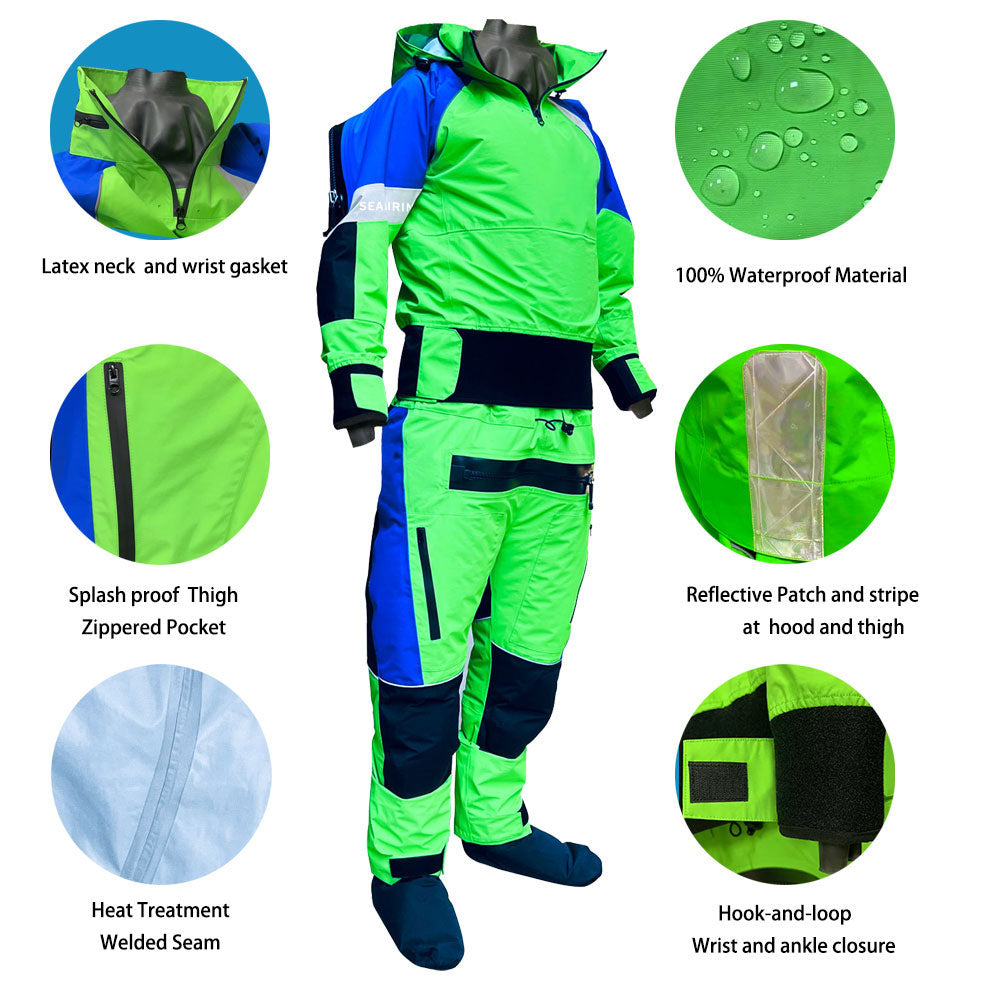 Men's Waterproof Kayak DrySuit Breathable Sailing Paddling Dry Suits Survival Suit With Removable Hood Keep Warm In Cold Water