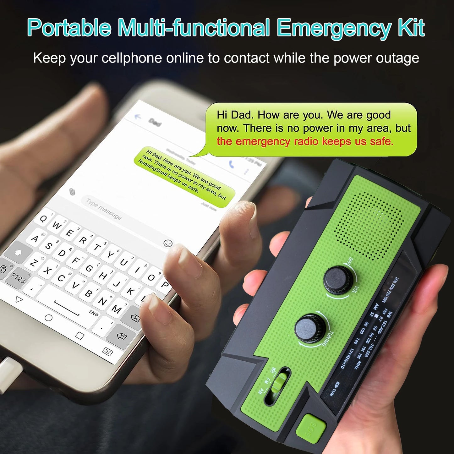 Emergency NOAA Weather Radio,Portable Hand Crank Radio,Solar Powered,AM/FM,SOS Alarm,Flashlight 4000mAh Rechargeable Power Bank