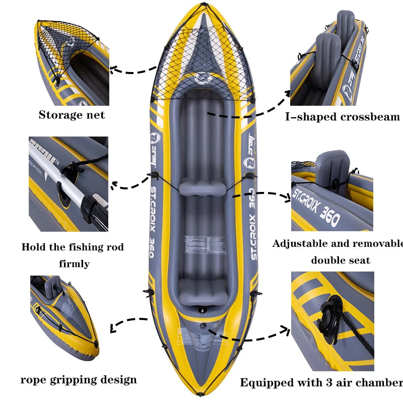 RAMYPOKET Inflatable Kayak  For 2 persons,Inflatable Boat With Robust PVC Outer Shel,350×78×52cm，Includes 2 Aluminum Paddles