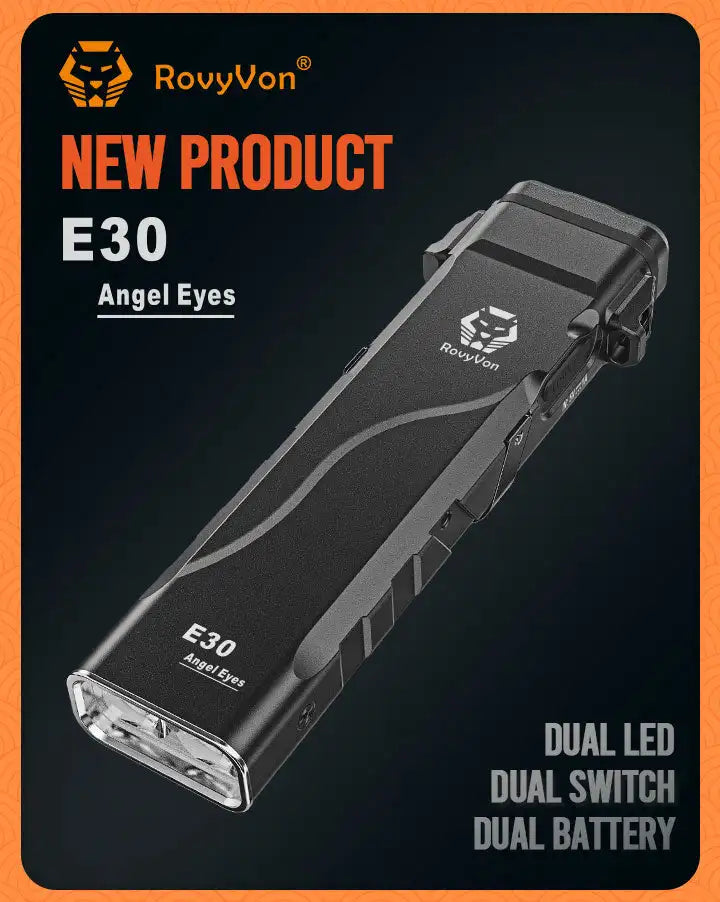RovyVon Angel Eyes E30 Sleek Flat 2600 Lumens EDC Tactical Flashlight Mini Rechargeable Flashlights Torch Light