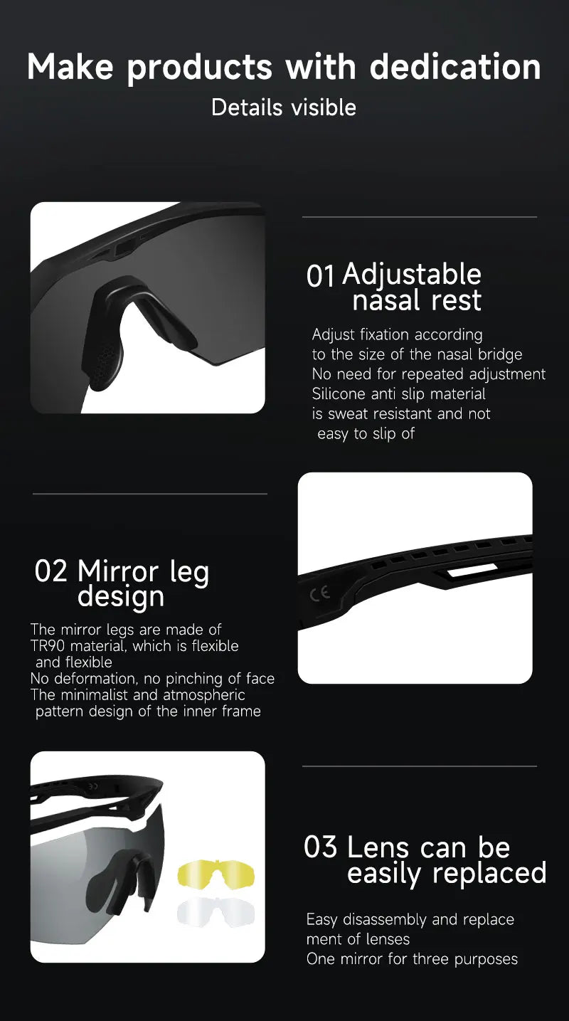 3 Lens Impact-Resistant Shooting Glasses 2.5mm Military Tactical Glasses Anti-Fog Windproof Road Cycling Goggles Antiparras