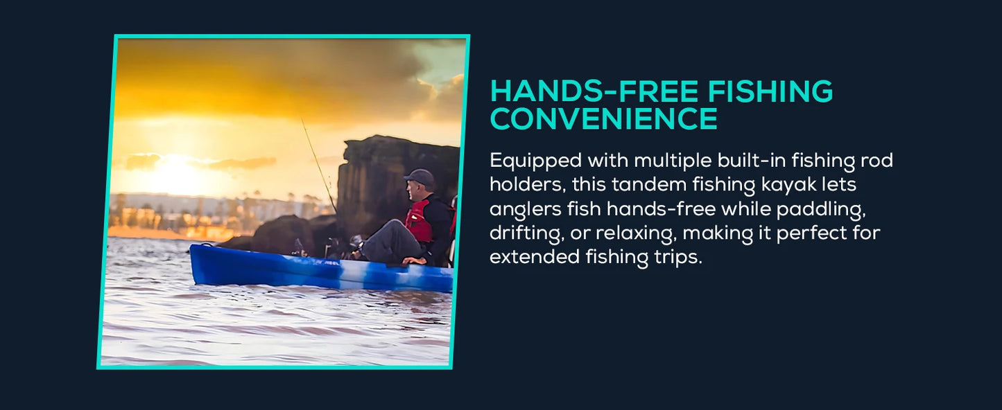 Reel Yaks Tandem Fishing Angler Kayak 12.5ft Sit On Top Boat for 2 3 Persons 550 lbs Capacity Stable W Hull Family Adventure