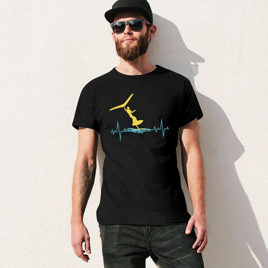 Wing Foiling Surfing Heartbeat Funny T-Shirt cute tops new edition mens t shirts