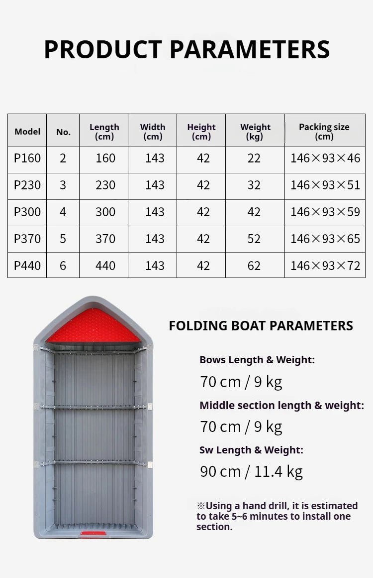 Modular PPR Folding Boat w/Silicone Seals & Air Bow Outboard-Ready Fishing Skiff w/Stainless Hardware Leak-Proof Assembly Craft