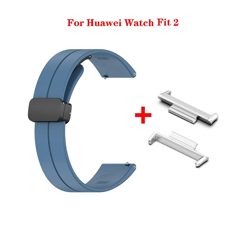 Fivela magnética dobrável pulseira para huawei watch fit 2 nova pulseira de silicone com conector
