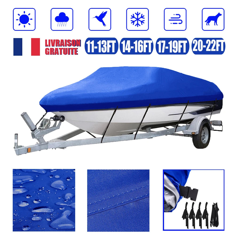 Boat Cover Rain Waterproof Fishing Universal Ski Bass Speedboat V-Shape Boat Cover Marine Boat Accessories Boat Equipment 16ft
