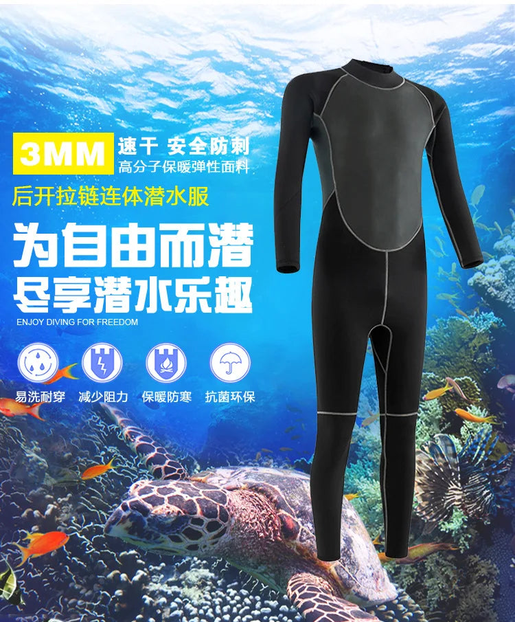3MM Neoprene Wetsuits Men Diving Surfing Swimming Full Suits Cold Water Keep Warm Zipper Water Sports Full Diver Suit