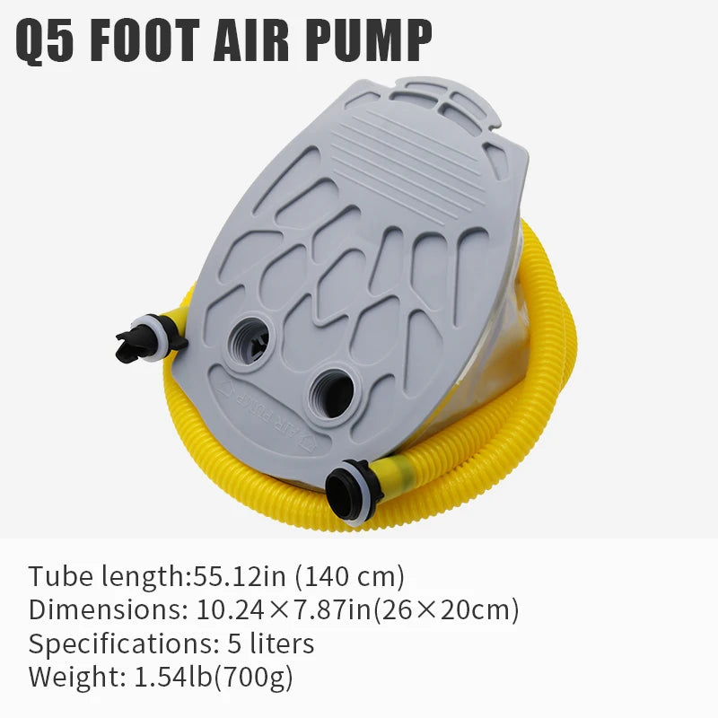 KOTESU foot-operated air pump for inflatable boats, SUP paddle boards, and kayaks, with a portable bellows design of 5L and 7L