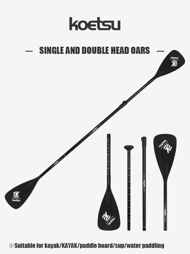 KOETSU Adjustable Aluminum Alloy Paddle for SUP Board and Kayak - Convertible Single/Double Head Oar for Water Sports,