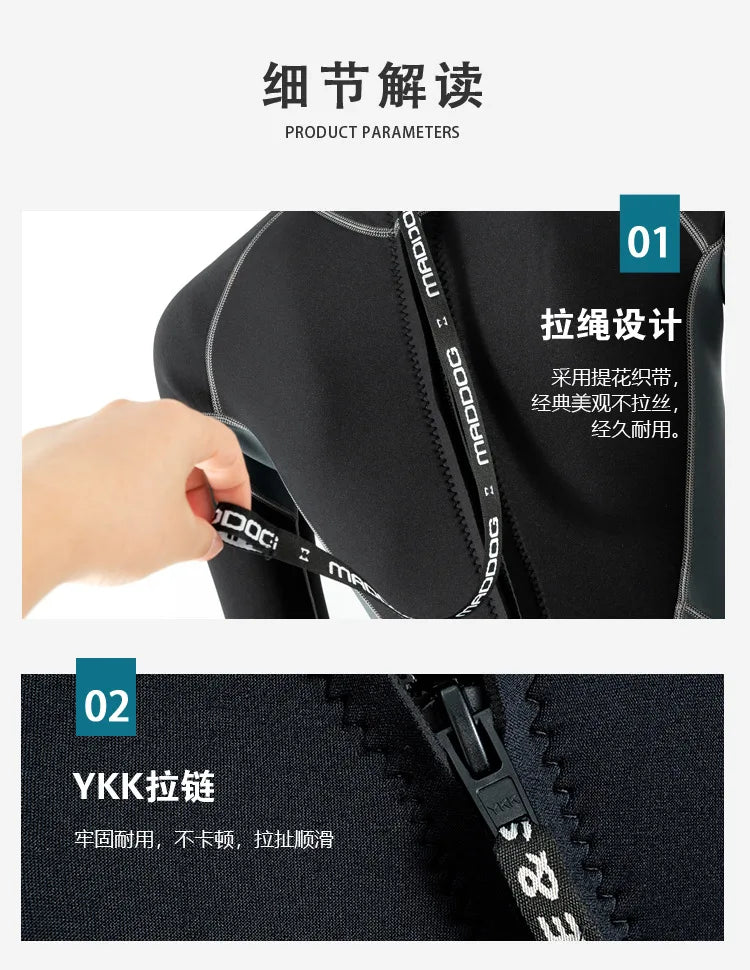 3MM Neoprene Wetsuits Men Diving Surfing Swimming Full Suits Cold Water Keep Warm Zipper Water Sports Full Diver Suit