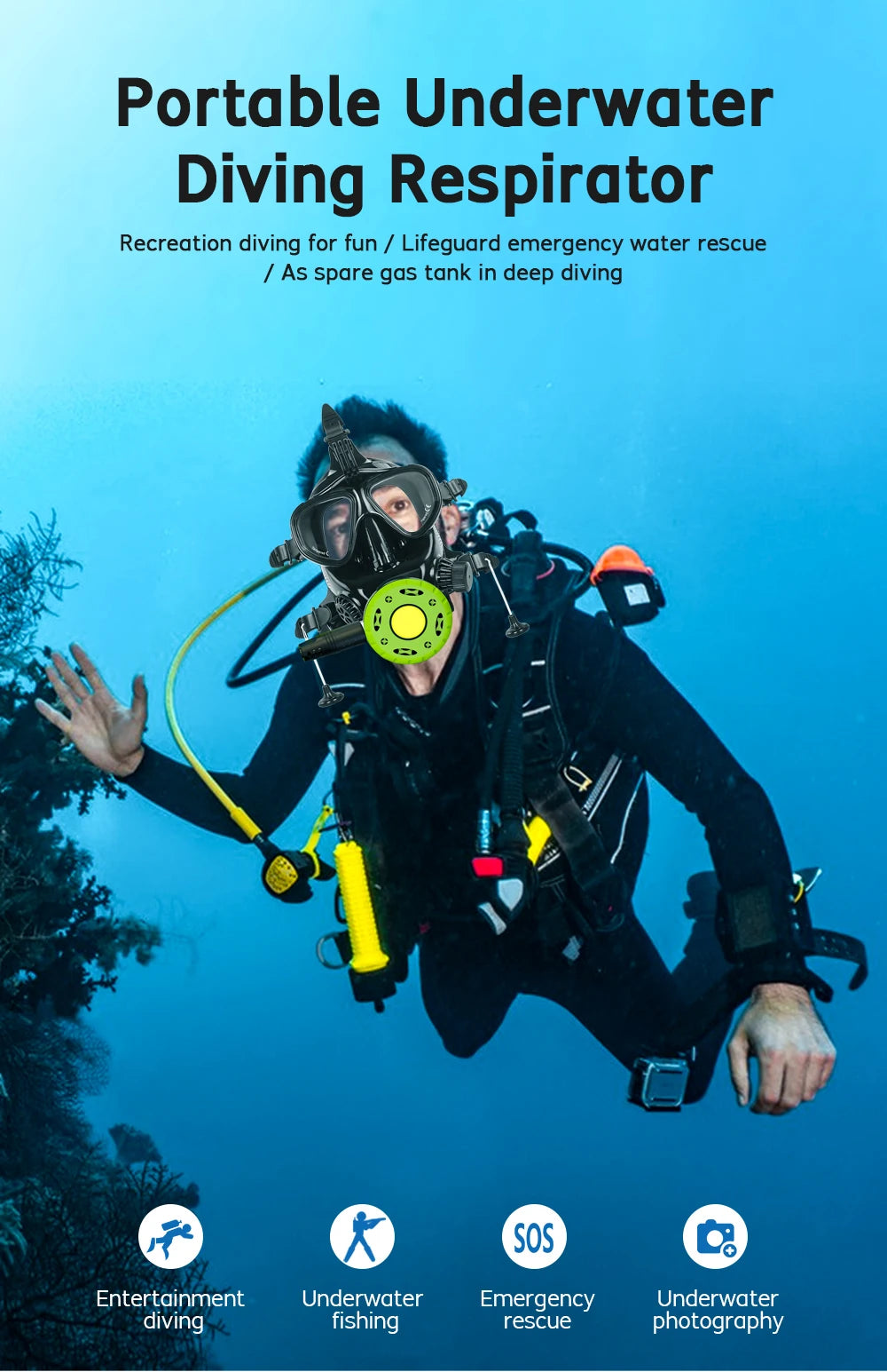 THAISTONE-Scuba Diving Air Tank, Underwater Breath Air Tank, Oxygen Tank, Snorkeling Equipment, 2.3L, 30-35 Minutes