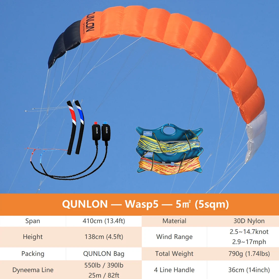9KM 3.6m~4.5m 4 Line Power Kite Professional Parafoil Traction Kite with Bar Kitesurfing Equipment for TURNING JUMPING