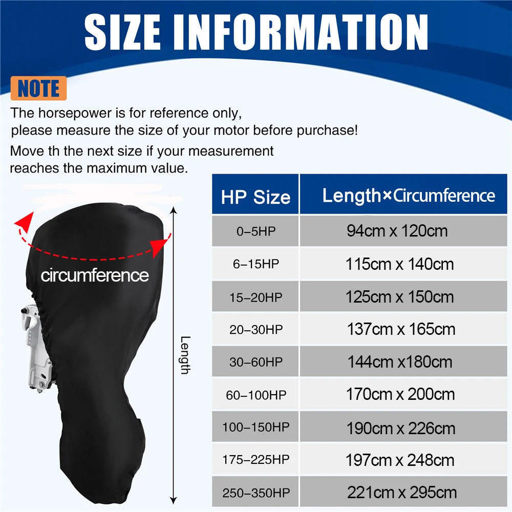 Outboard Motor Cover 420D Waterproof Boat Motor Cover 0-350HP UV-Proof Black boat marine engine cover for Boat motors