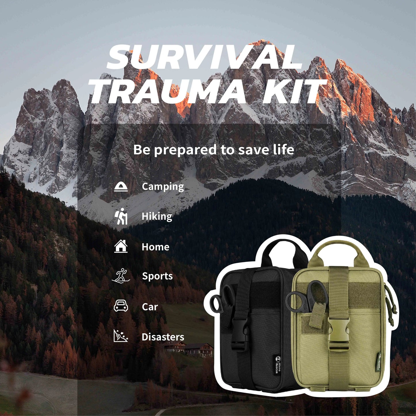 Kit de sobrevivência de primeiros socorros rinoceronte tático bolsa ifak fornecido kit de acampamento com 20 itens emt para emergência militar ao ar livre