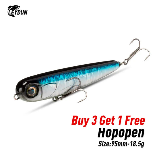 Leydun hopopen flutuante novas iscas de pesca 95mm lápis superior superfície água salgada iscas duras cão andando mar baixo wobblers isca