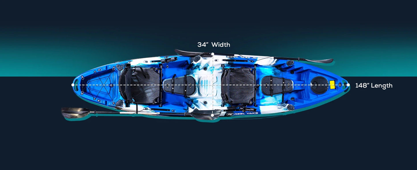 Reel Yaks Tandem Fishing Angler Kayak 12.5ft Sit On Top Boat for 2 3 Persons 550 lbs Capacity Stable W Hull Family Adventure