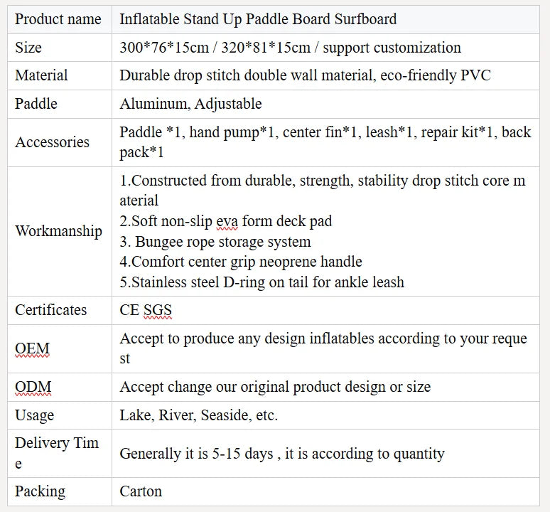 Surfboard SUP Surfing Board Inflatable Stand Up Paddle Board Ultra-Light Paddle board with SUP Accessories Fins Paddle