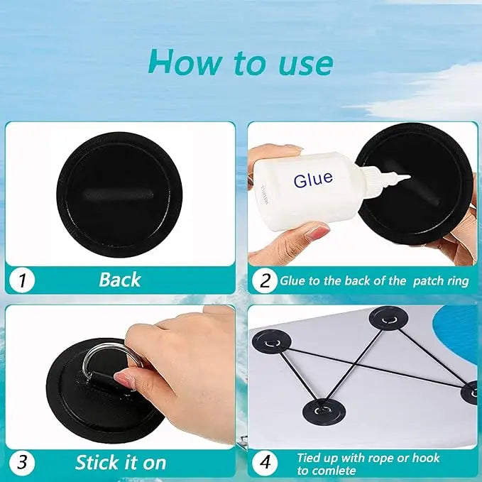 1/4Pcs 8cm Surfboard Dinghy Boat PVC Patch With Stainless Steel D Ring Deck Rigging Sup Round Ring Pad Boat Kayaking Accessorie
