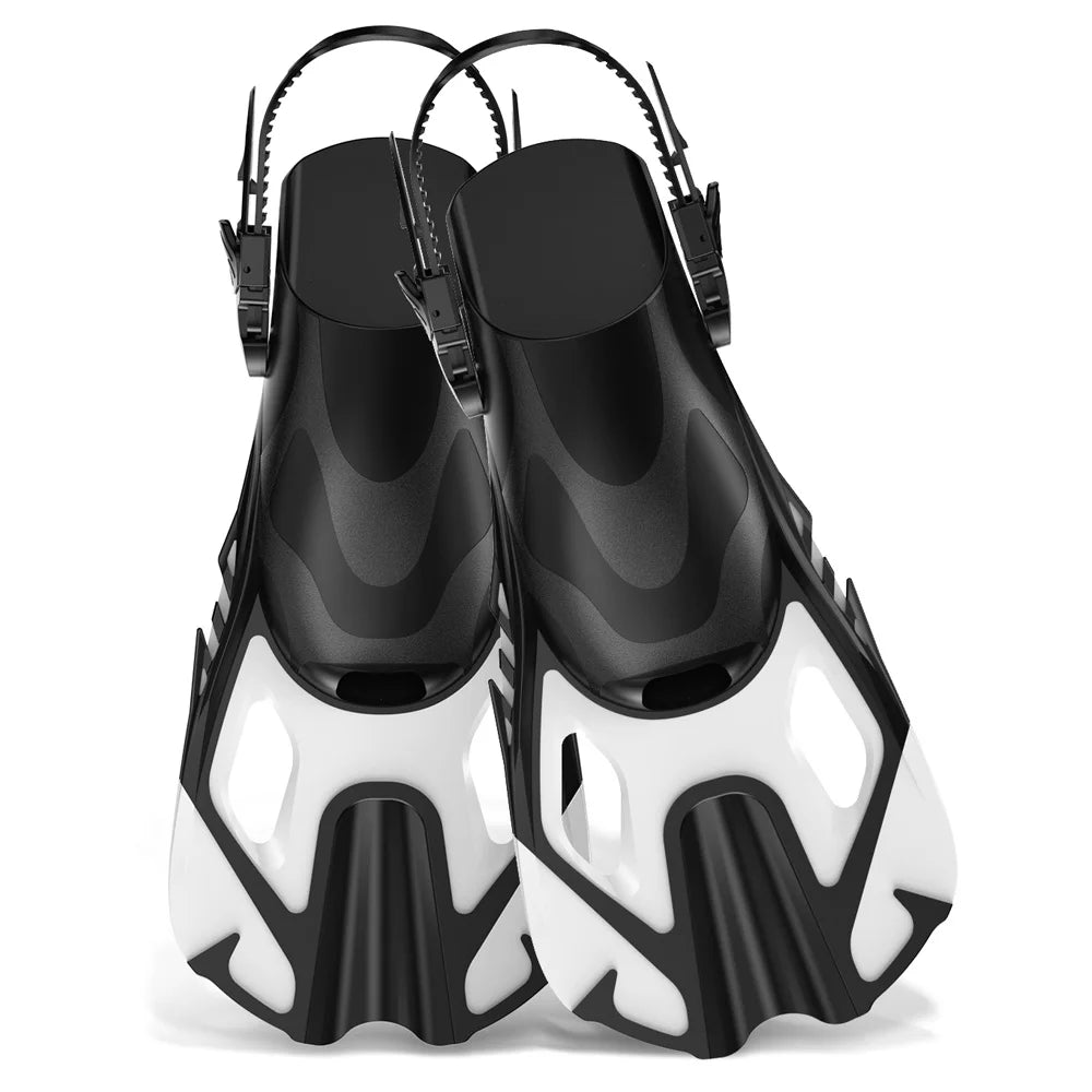 Snorkel Fins Swim Fins Travel Size Short Adjustable for Snorkeling Diving Adult Men Women Unisex Open Heel Swimming Flippers