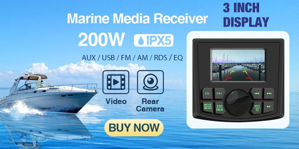 Marine Stereo Boat Radio Waterproof With Speaker Bluetooth FM AM Digital Media Audio Player For Yacht Gauge ATV UTV RV Golf Cart