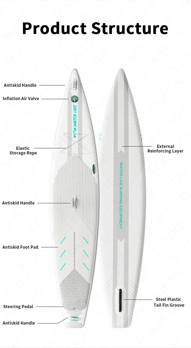 WATER LIVE Sparkling 12’ 0" Inflatable Surfing Board Pointed Design Cruise Travel Paddle Board With Safety Rope 12’ 0"x28"x6"