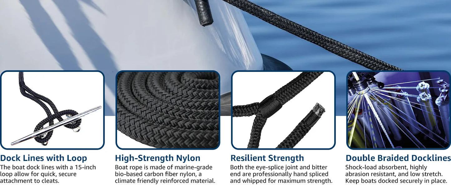 Marine Dock Rope Nylon Docking Line Marine Mooring Lines Rope Strong Boat Accessories Ship Anchor Rope Sailboat Traction