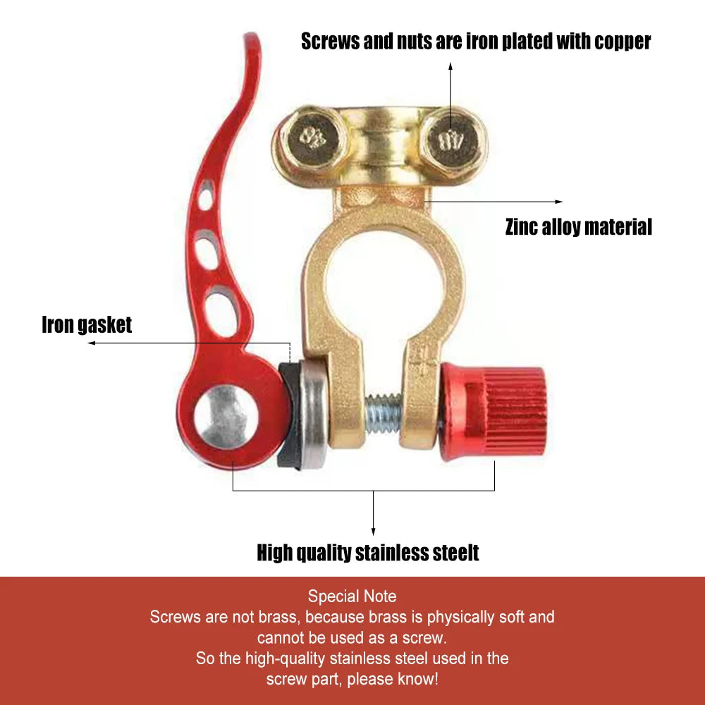 1 Pair Quick Release Terminal Connectors Copper Clip 12V/24V Car Battery Terminals Top Post Wire Cable Clamp Screw Auto Parts