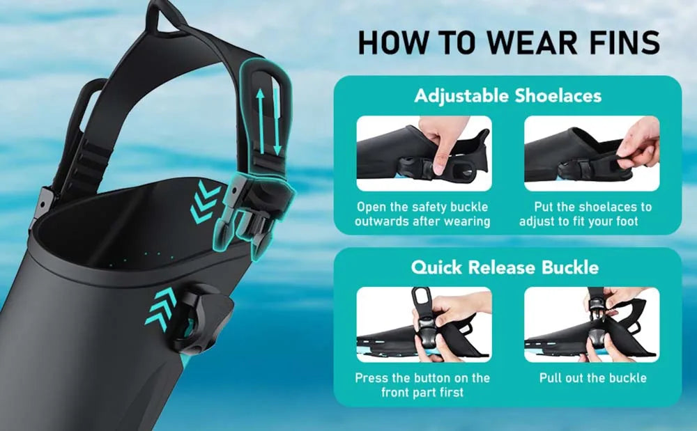 Snorkel Fins Swim Fins Travel Size Short Adjustable for Snorkeling Diving Adult Men Women Unisex Open Heel Swimming Flippers