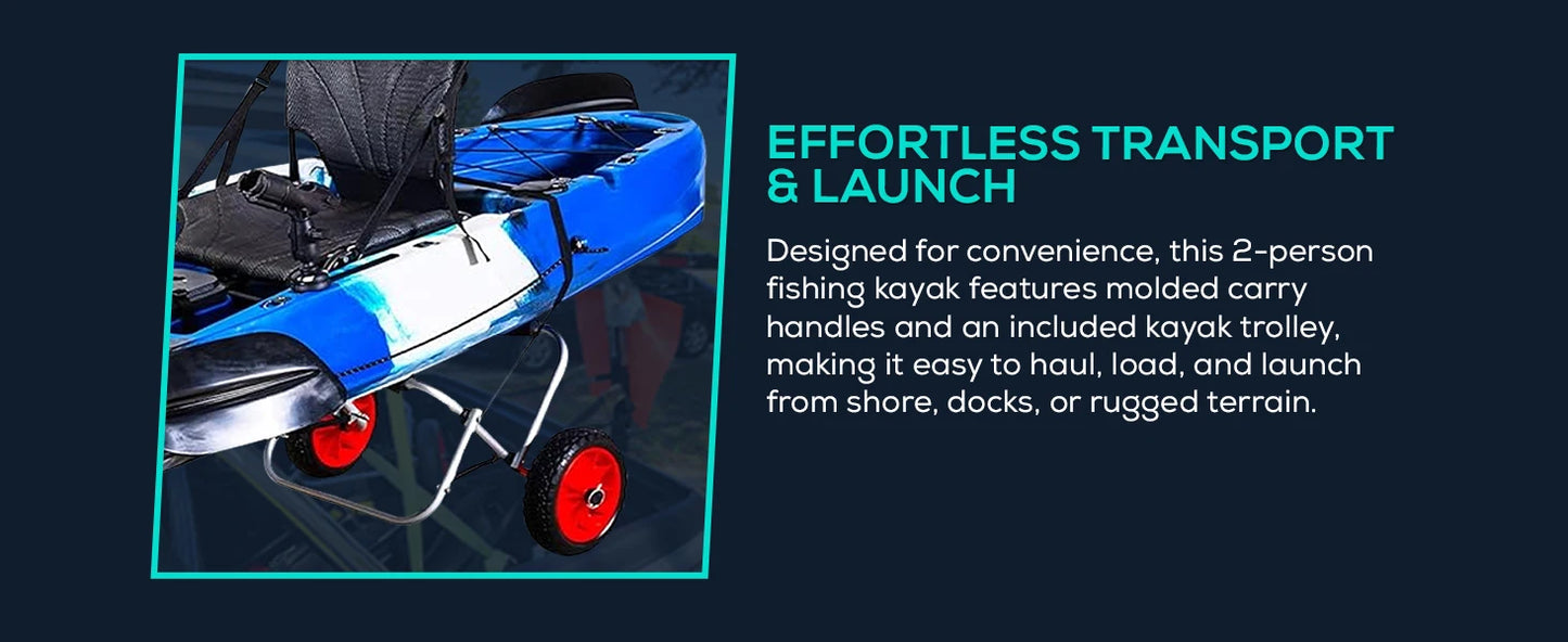 Reel Yaks Tandem Fishing Angler Kayak 12.5ft Sit On Top Boat for 2 3 Persons 550 lbs Capacity Stable W Hull Family Adventure