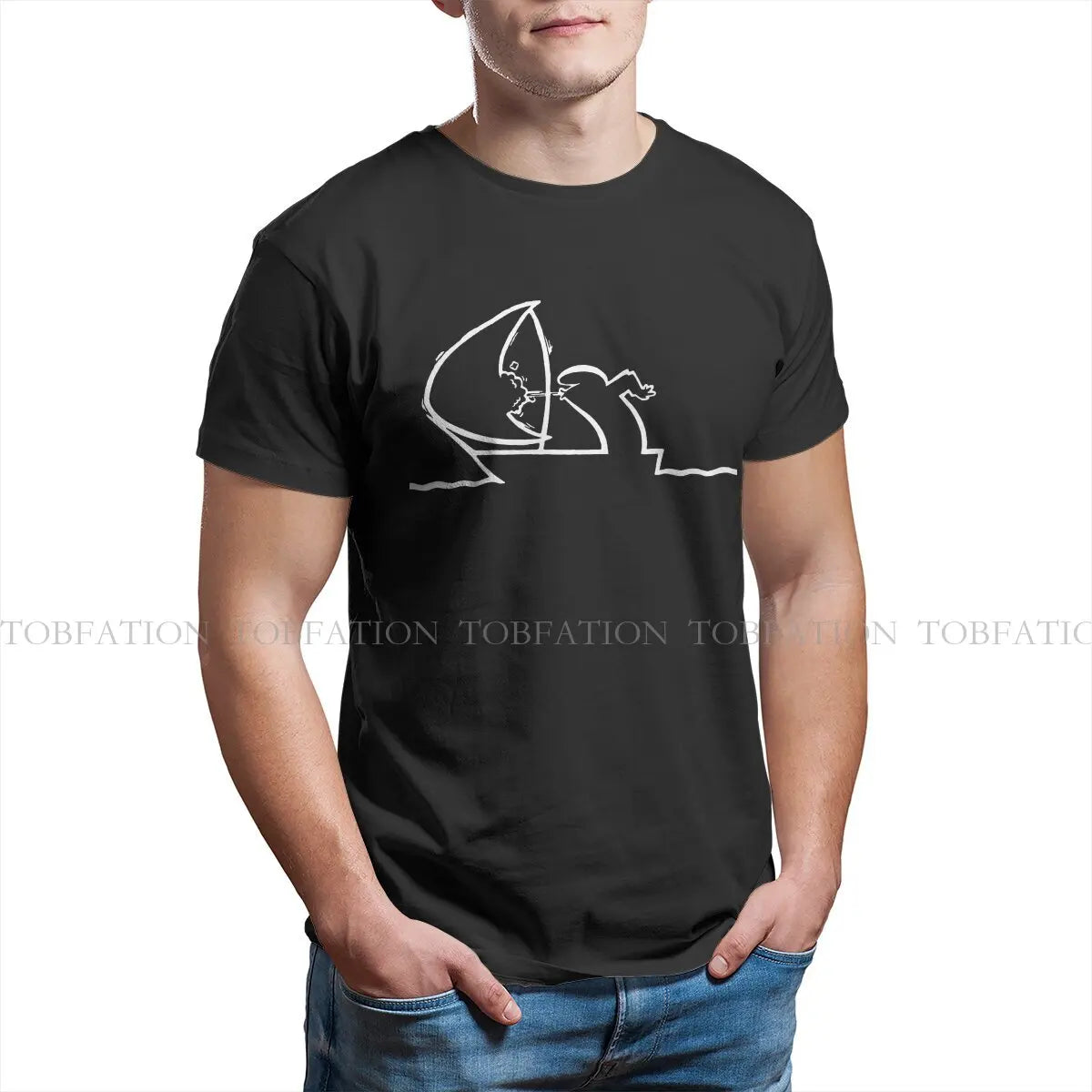 Sailing TShirt For Men La Linea The Line Osvaldo Cavandoli TV Camisetas Style T Shirt Comfortable Print Loose