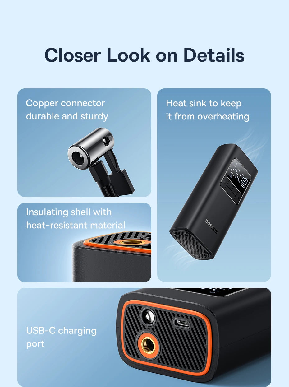 Baseus Wireless Air Pump Portable Air Compressor Smart Digital Electric Car Air Pump for Car Motorcycle Bicycle Inflator Pump