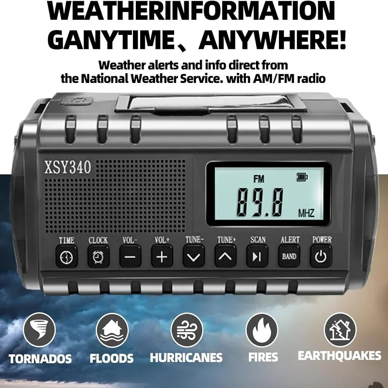 2025 Upgrade 10000mAh Emergency Weather Radio Solar Hand Crank AM/FM Portable Radio Headphone Jack Flashlight Reading Light SOS