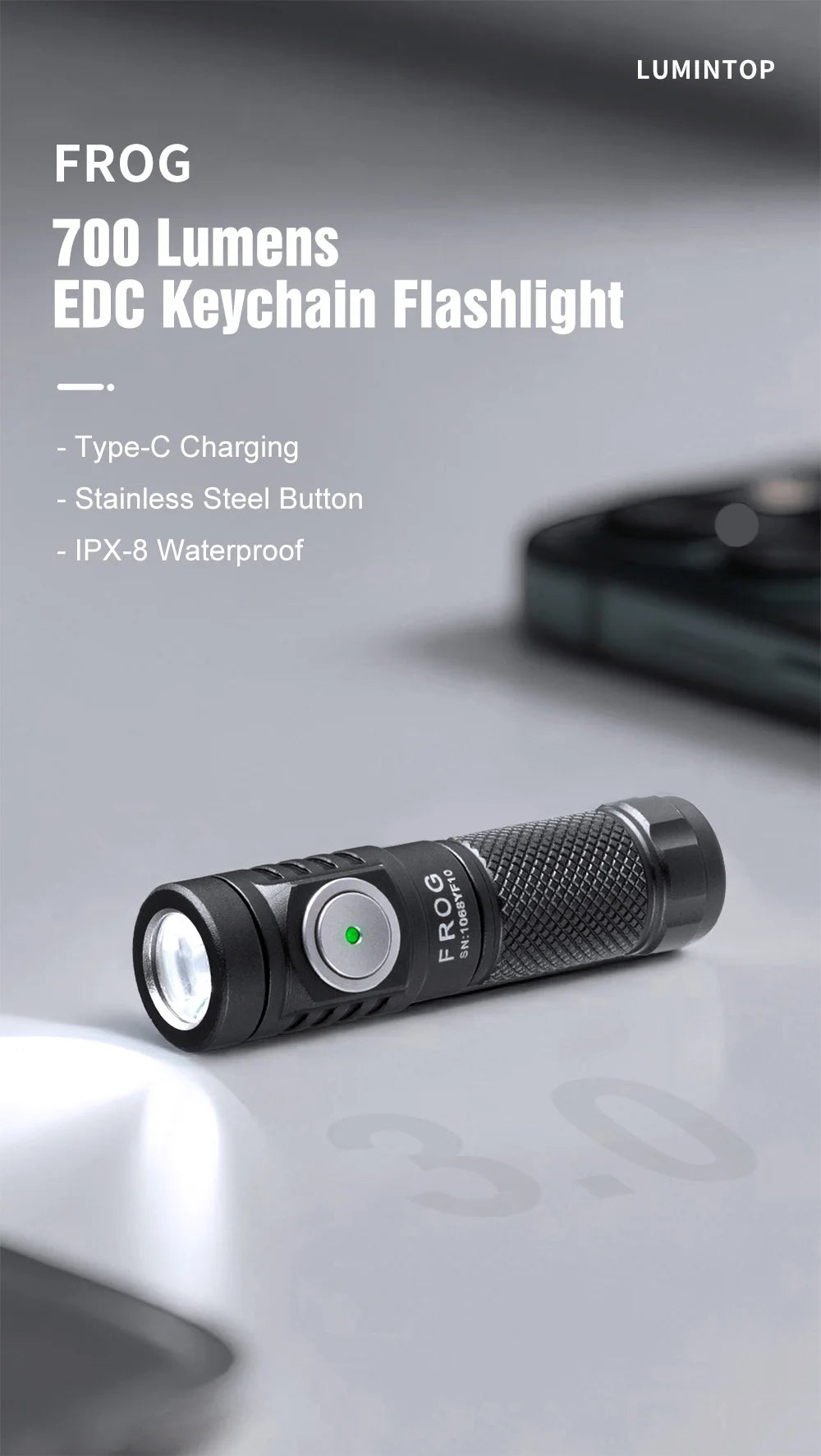 Lumintop EDC LED Outdoor Flashlight USB C Rechargeable Lamp Camping Lantern Keychain 10280 Li-ion Battery High Power Torch