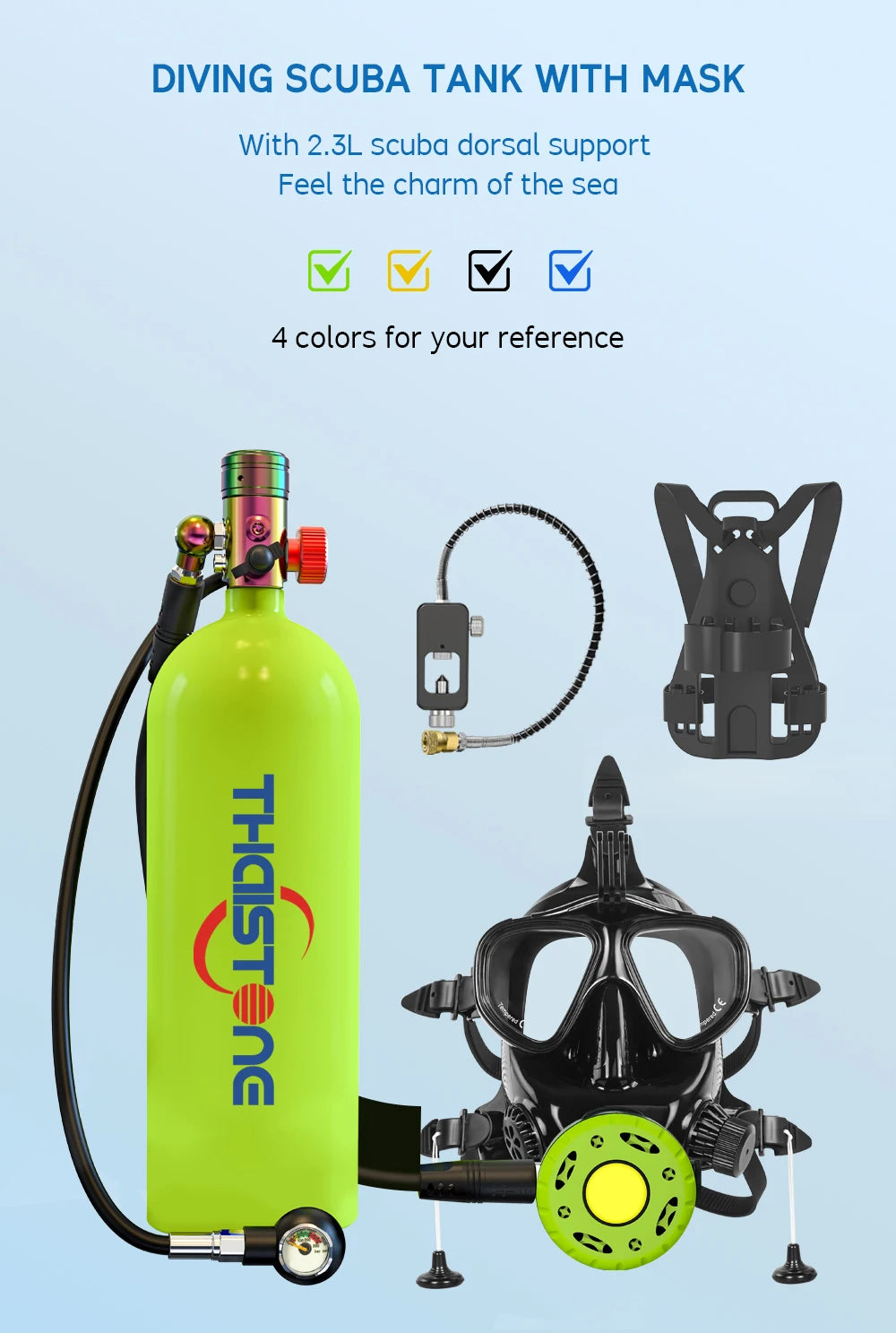 THAISTONE-Scuba Diving Air Tank, Underwater Breath Air Tank, Oxygen Tank, Snorkeling Equipment, 2.3L, 30-35 Minutes