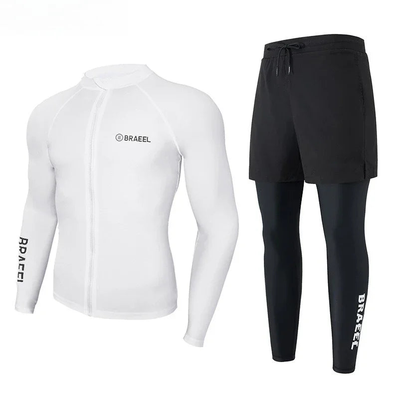 Men’s Long Sleeve Swimwear UV Protection Diving Snorkel Suit Quick Dry Wetsuit for Surfing Windsurfing Water Sports Shorts