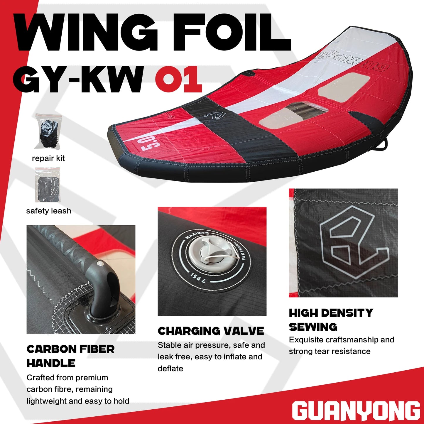 2026 Hot Sale 5M Carbon Handle Hard Inflatable Wing Foiling Favorite Surf Hydrofoil Windsurf Kite Wind Surfer Board Sail Factory