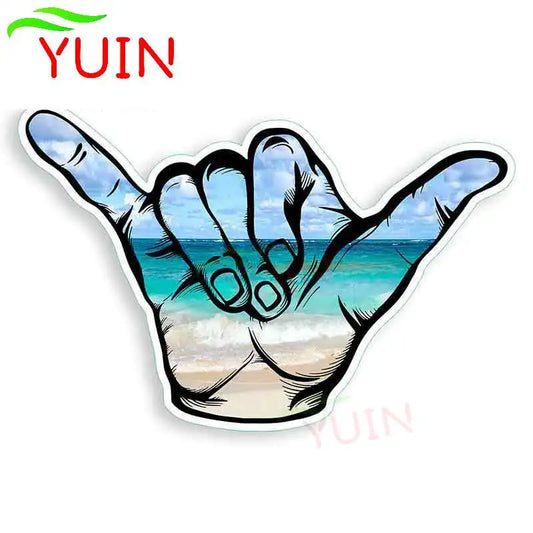 Personalized Beach Hang Loose Surf Hawaii Gesture Anime Car Sticker Fashion PVC Decorative Accessories Waterproof Decals 13*9cm