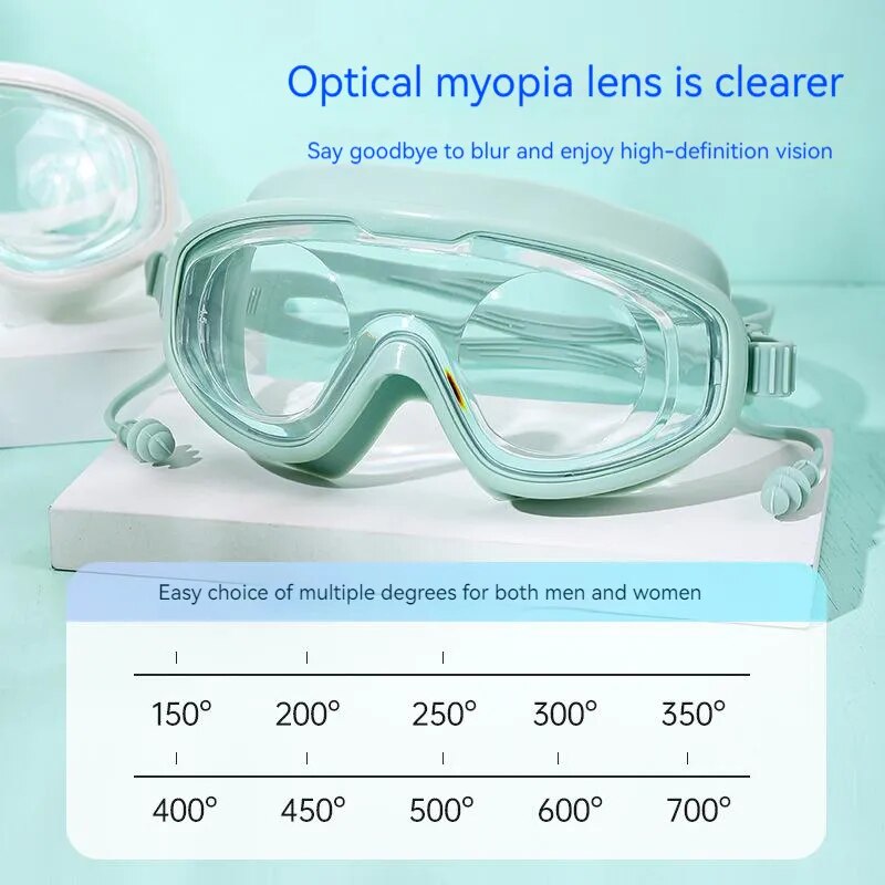 0 To -7.0 Myopia Optical Silicone Large Frame HD Clear Anti Fog Adjustable Swimming Goggles Diving Eyewear for Adult Men Women