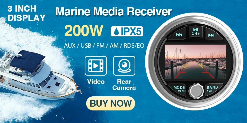 Marine Stereo Boat Radio Waterproof With Speaker Bluetooth FM AM Digital Media Audio Player For Yacht Gauge ATV UTV RV Golf Cart