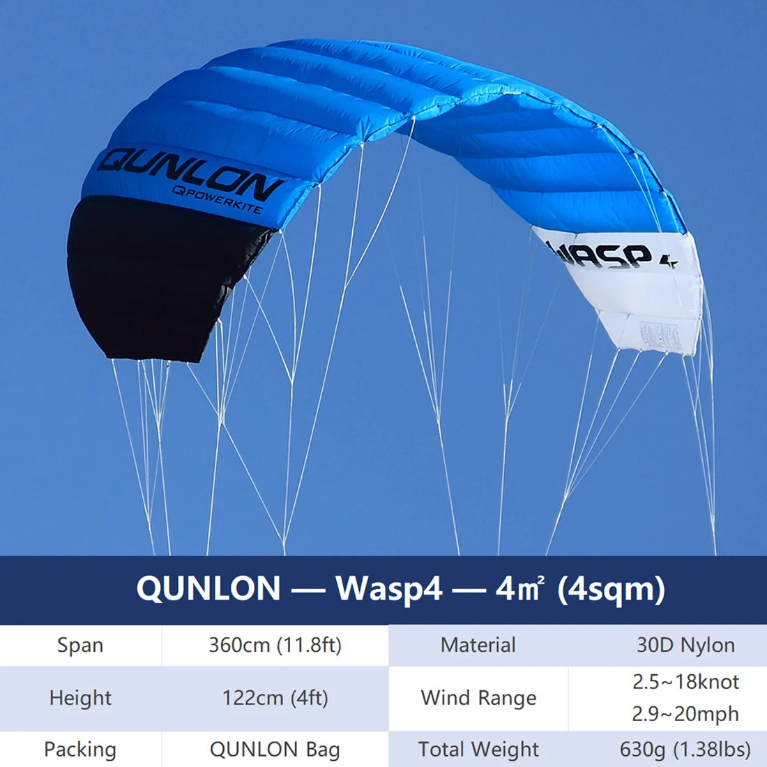 9KM 3.6m~4.5m 4 Line Power Kite Professional Parafoil Traction Kite with Bar Kitesurfing Equipment for TURNING JUMPING
